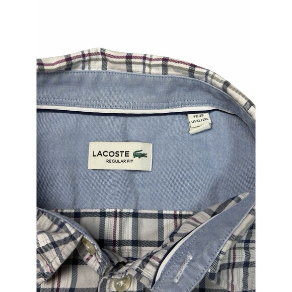Lacoste Plaid Long Sleeve Button Down Shirt Mens Size 45 (XL-2XL) Cotton Casual - Picture 2 of 10